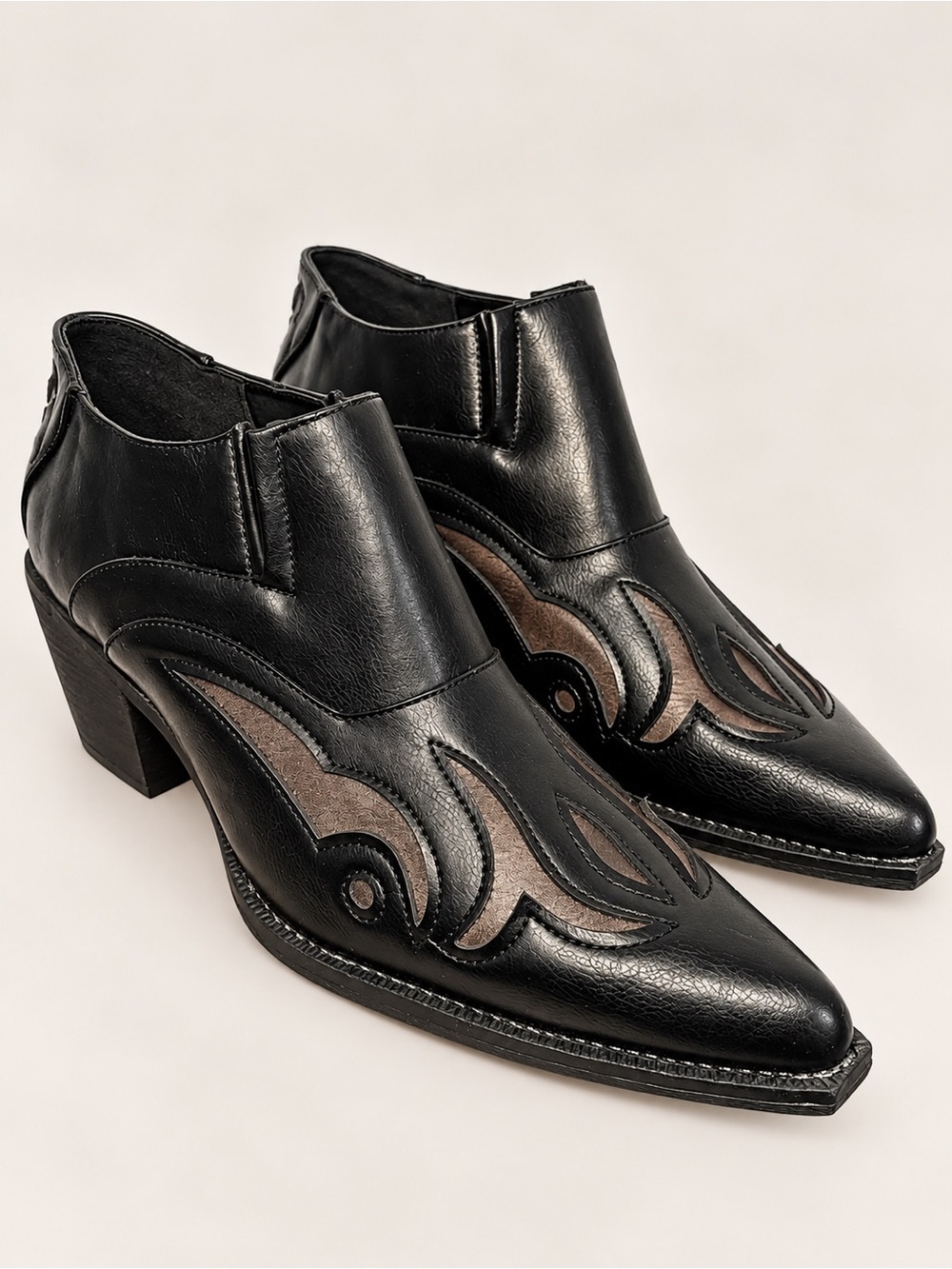 Roper Western Booties 8.5 Black Embroidered Pointed Toe Cowboy Cowgirl